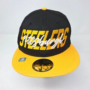 Pittsburg Steelers New Era 59Fifty Hat Cap Mens 7 3/8 Black Yellow NFL Fitted